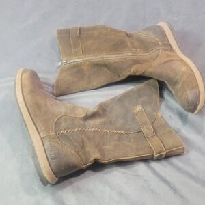 Børn Boots Women's Brown Leather Side Zip Mid Calf Fashion Boots Size US 10